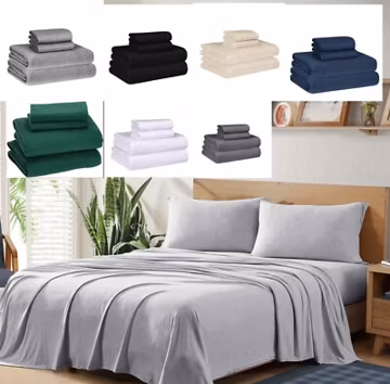 Cotton Jersey Knit Fabric 4 Piece Stretchy Bed Sheet Set Twin XL/Queen/King Size