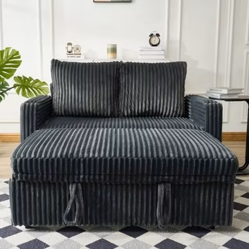 Corduroy Sleeper Sofa Bed w/ USB, Cup Holders & Side Pockets, Gray