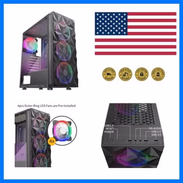 PC Case Pre-Install 4 RGB Fans, ATX Gaming Computer Case with Diamond-Shaped ...