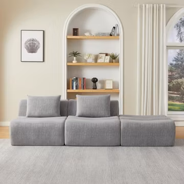 3-Seat Chenille Sofa, Grey, 107.5" L x 40.9" W, No Assembly