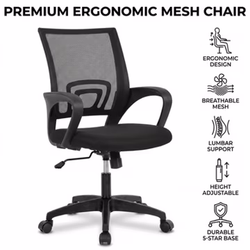 Home Office Desk Chair Computer Ergonomic Adjustable Lumbar Support Mesh Black