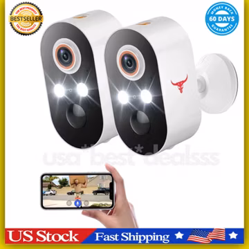 2 Pack Wireless Security Camera System Smart Night Vision Outdoor WiFi Cameras