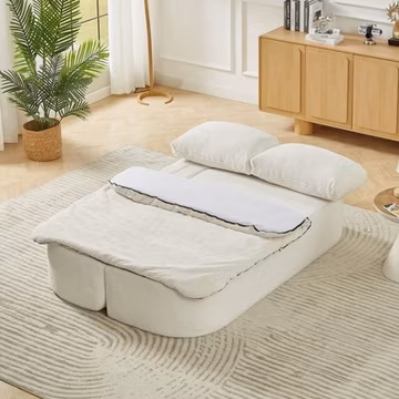 Convertible Sleeper Sofa Bed, Cream Fabric Futon Couch for Living Room