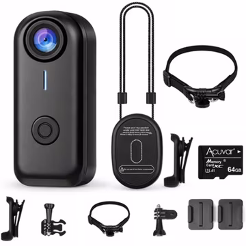 HD 4K Mini Action Camera 64GB Thumb Portable Body Cam 360°Rotatable Clip Magnet