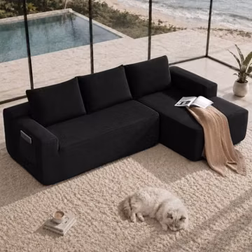 104" Cloud Sectional Sofa with L-Shape Chaise, Corduroy, Black