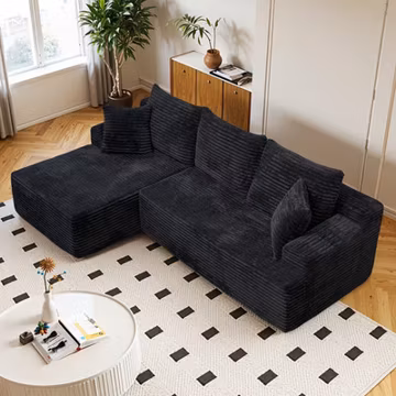 96"Frameless Boneless Soft Sofa,Cloud Sectional Couch With L-Shaped Chaise Black