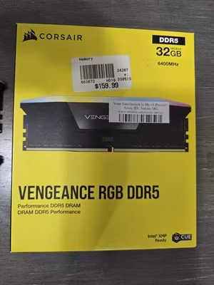 Corsair Vengeance RGB DDR5 32GB (2x16GB) 6400MHz DIMM Intel XMP Ready RGB