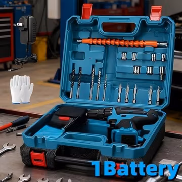 Blue rechargeable drilling machine, including 1 battery and charger, charger, al