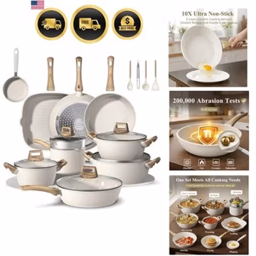 25Pcs Pots and Pans Set Non Stick, Titanium-Reinforced Ceramic Cookware Set N...