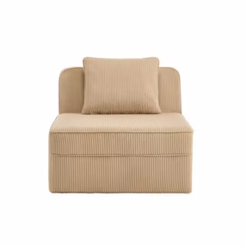 Camel Armless Sofa with Pillow Corduroy Fabric Modern Couch