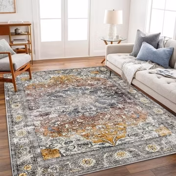 6x9 Washable Area Rug – Vintage Floral Non-Slip Carpet for Stylish Spaces