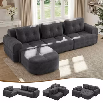 112" Boneless Sofa Couch W/ Chaise L-Shape Sectional Cloud Sofa for Living Room