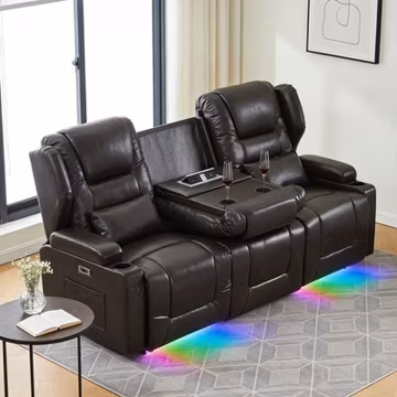 3 Seater Power Recliner Sofas Sofa Home Theater Seating w/USB&Sockets, LED Light