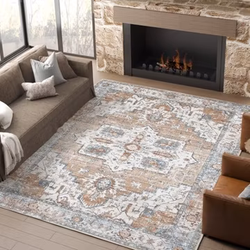 9x12 Vintage Medallion Floral Area Rug Washable Non-Slip Living Room Orange