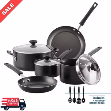Farberware Easy Clean 12 Pcs Nonstick Cookware Set with Cooking Tools, Black