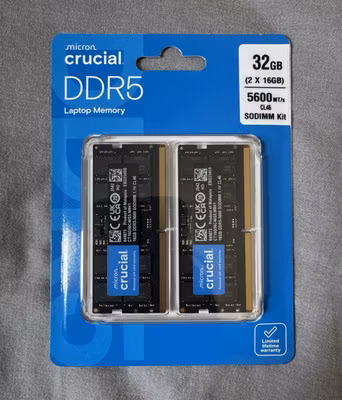 Crucial CT2K16G56C46S5 32GB DDR5 RAM Kit (2x16GB) - Black