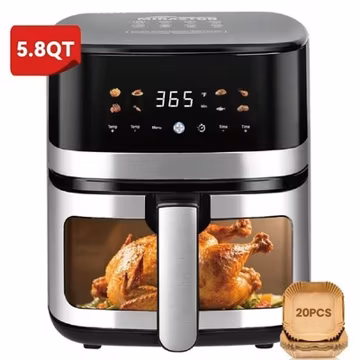 5 8 Quart Digital Air Fryer 1400W Stainless Steel Temp Timer Easy Clean