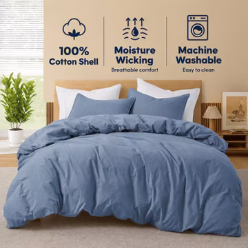 100% Cotton Duvet Cover Set, King or Queen Comforter Cover with Pillowcases