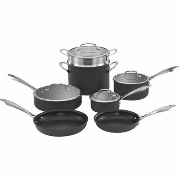 Cuisinart Anodized 11-Piece Cookware Set -Safe-Hard, Black