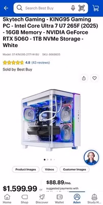 Skytech Gaming KING95 Intel Core Ultra 7 265F RTX 5060 16GB 1TB NVMe RGB White
