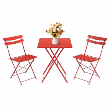 3-Piece Collapsible Patio Bistro Set Metal Table 2 Folding Chairs For In/Outdoor