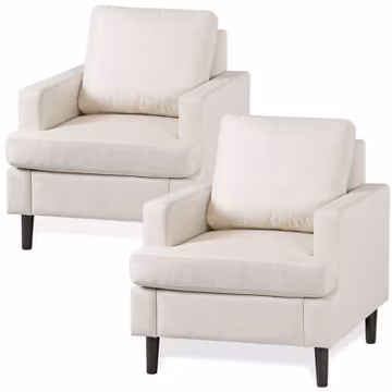 Set of 2 Accent Fabric Chair Armchair Single Sofa with Wood Leg for Living Room