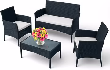 4-Piece Outdoor Patio Furniture Set - Patio Set with 2 Rattan Chairs, 1 Loveseat