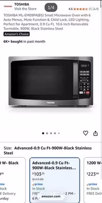 Toshiba ML-EM09P(AS5) Countertop Microwave Oven 0.9 cu ft 1400W Stainless Steel