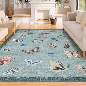 Modern Butterfly Washable Rug, Non-Slip Low-Pile Carpet for Bedroom Dining Room