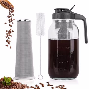 QHH Cold Brew Coffee Maker, 64 oz Mason Jar Pitcher with Stainless Steel Filt...
