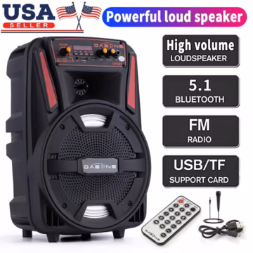 8" 1000W Portable Bluetooth Speaker Subwoofer Heavy Bass Sound System DJ Party