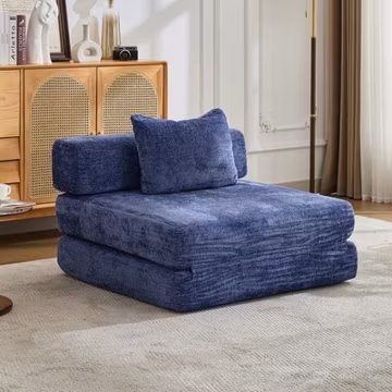 Convertible Floor Sofa Bed Single Seater Boneless Sectional Chenille Dark Blue