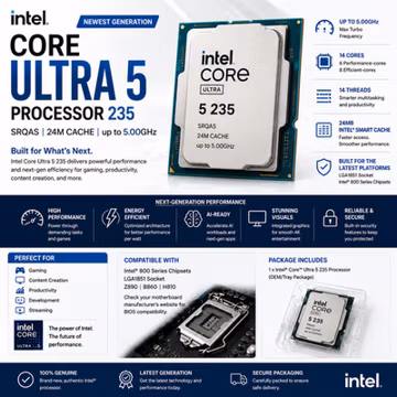 NEW Intel Core Ultra 5 Processor 235 CPU SRQAS 24M Cache, up to 5.00GHz (LATEST)