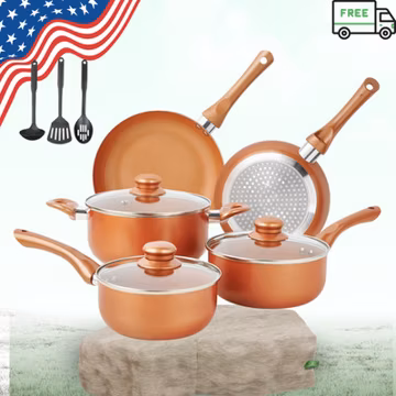 NEW 11PCS Nonstick Pots & Pans Set Ceramic Copper Induction Cookware PFOA Free