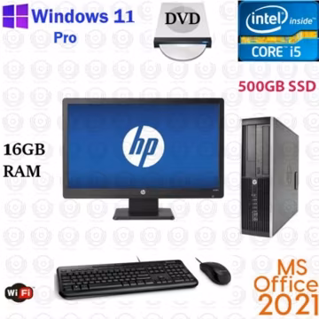 HP Desktop Computer PC Intel i5 16GB RAM 500GB SSD Windows 11 Pro 22" LCD WiFi