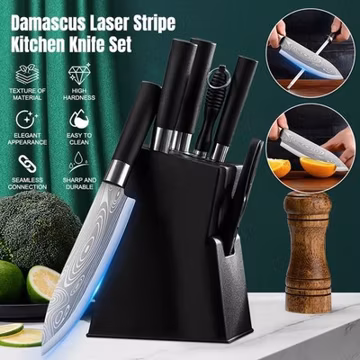Professional Kitchen Knife Set with Wooden Block Carbon Stainless Steel Knives