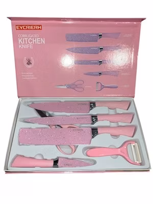 Pink Evcrierh Corrugated Kitchen 6PC Knife Set