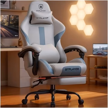 GTPLAYER Gaming Chair with Footrest Pocket Spring Cushion Computer Mist Blue