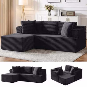 Korser 80" Cloud Modular Sectional Sofa with L-Shaped & Movable Ottoman Corduroy