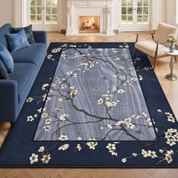 4x6 Area Rugs for Living Room, Oriental Floral Navy Blue Rugs for Bedroom, Wa...
