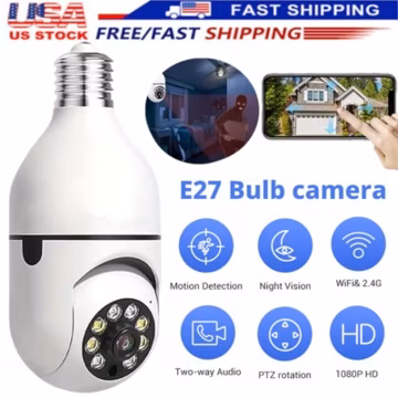 1080P E27 Light Bulb Camera Wireless WiFi Night Vision 360° Cam Home Security US
