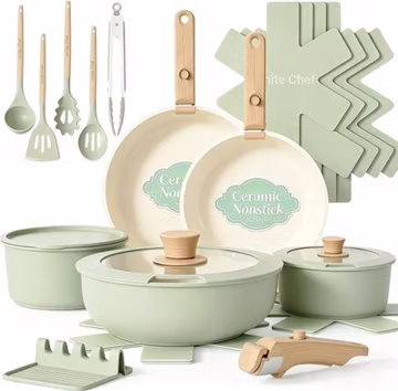 Pots and Pans Set Non Stick, 21 Pcs Ceramic Cookware Set with Detachable Handles