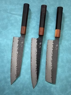 3pc VG10 Damascus Knife Set 8" Kiritsuke 8" Gyuto 7" Nakiri Hammered Chef Knives
