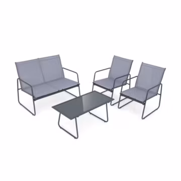 4PCS Patio Outdoor Furniture Conversation Set With Tempered Glass Coffee Table
