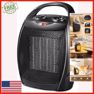 Kismile Portable Electric Space Heater with Adjustable Thermostat, 750W/1500W