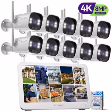 Wireless WiFi Camera Security System CCTV Outdoor Audio 12'' Monitor 10CH NVR