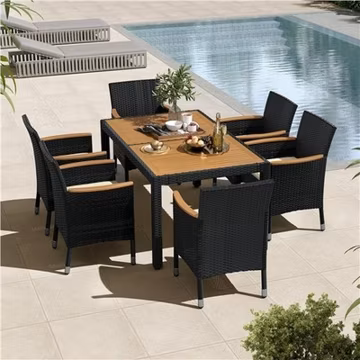 7PCS Rattan Patio Furniture Set Outdoor Dining Set Table with 6 Chairs