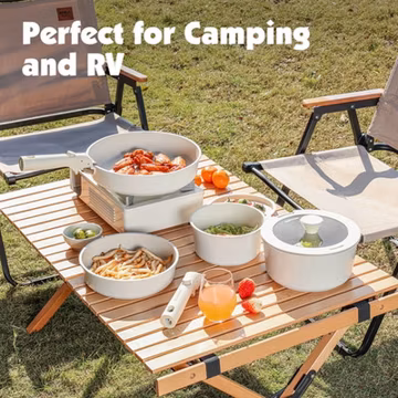 SENSARTE 8pc Nonstick Cookware Set Detachable Handle White Pots Pans RV Camping