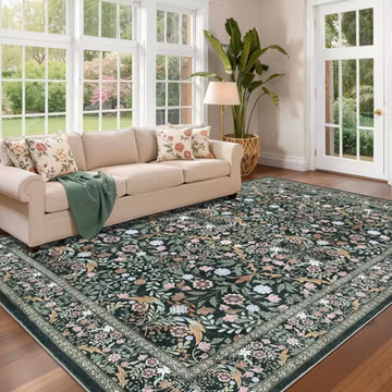 Vintage Floral 9X12 Area Rug - Soft, Washable, Non-Slip for Home & Office