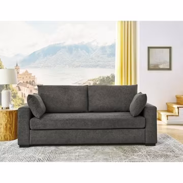 3-Seat Sofa with Pillows, Dark Gray Polyester Blend, 79"L
